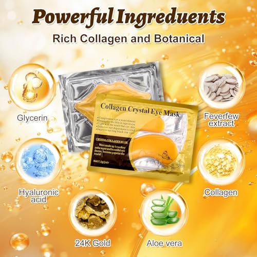Yihurlm 40 Pcs Lip and Eye Mask Set,Collagen Lip Mask Sheet and Under Eye Patches,Gold Lips Masks Skincare,Gold Gel Crysta...