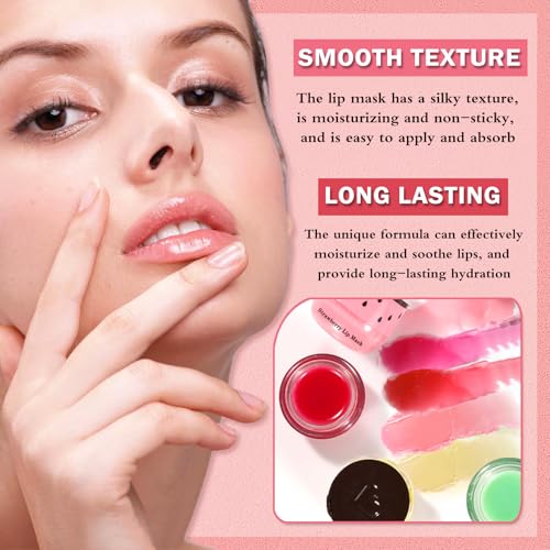 IONSGAKO 3PCS Bee Lip Balm Honey Pot, Honey Strawberry Watermelon Lip Mask Sleeping Honey Lip Mask Overnight Hydrating Pro...