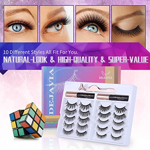 Magnetic Eyelashes with Eyeliner Kit- 10 Pairs Premium 3D Natural Look Reusable Eyelashes with Tweezers Applicator, Strong...