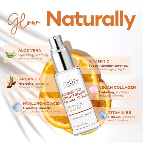 Skin Aesthetics Vitamin C Serum For Face - Dermatologist Tested - with Collagen For Dark Spots, Skin Brightening, Anti-Agi...