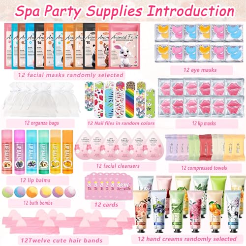 144 PCS Spa Party Supplies for Women,Spa Day Favors Essentials Include Face Masks Skincare, Games, Lip Balm, Under Eye Pat...