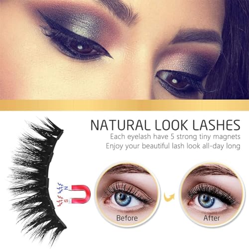 Magnetic Eyelashes with Magnetic Eyeliner Kit -10 Pairs Upgraded 3D 5D Magnetic Eyelashes Kit with Tweezers & 2 Tubes of M...