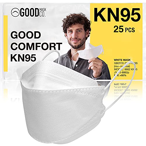 Good Mask Co. Good Comfort KN95, Disposable KN95, Folding, Comfortable, Bulk Face Masks (25 Pack of Masks, White)