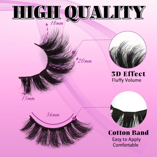 Losha False Lashes Super Fluffy Faux Mink Eyelashes Dramatic Long and Full Fake Eyelashes 7 Pairs Pack Volume Lashes