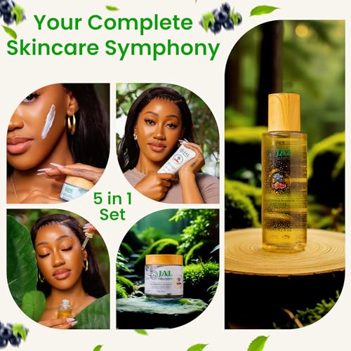 5 in 1 Blueberry & Rhubarb Korean Skin Care Set, Face Moisturizer, Glycolic Clay Face Mask, Serum, Cleanser & Toner for Al...