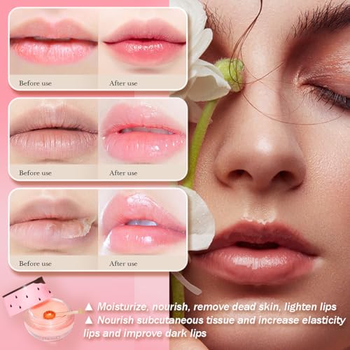4 Pcs Honey Lip Balm, Strawberry Apple Watermelon Lip Mask, Moisturizing Lip Sleeping Mask, Hydrate Repair Prevent Dry Cra...