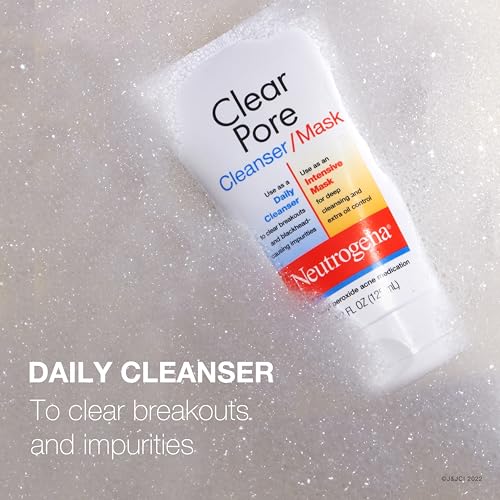 Neutrogena Clear Pore 2 in 1 Facial Cleanser/Face Mask with Kaolin & Bentonite Clay & 3.5% Benzoyl Peroxide Acne Treatment...