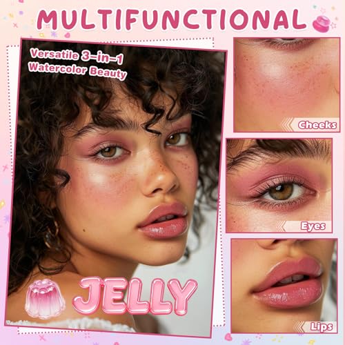 UAOE 2PCS Jelly Blush Stick for Cheeks,Multi-use Cooling Water Jelly Lip Stain Cheek Stain,Moisturizing,Cruelty-Free,Light...