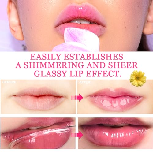 6PCS Crystal Flower Jelly Lipstick Set,Moisturizing Color Changing Lip Gloss Set,Clear Tinted Magic Lip Stain Moisturizer ...