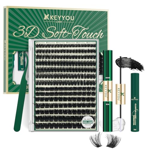 KEYYOU LASH Clusters Kit 3D Effect Eyelash Clusters Kit 231pcs 100D200D 8-16MIX D Curl Individual Lashes Kit Wispy Lashes ...
