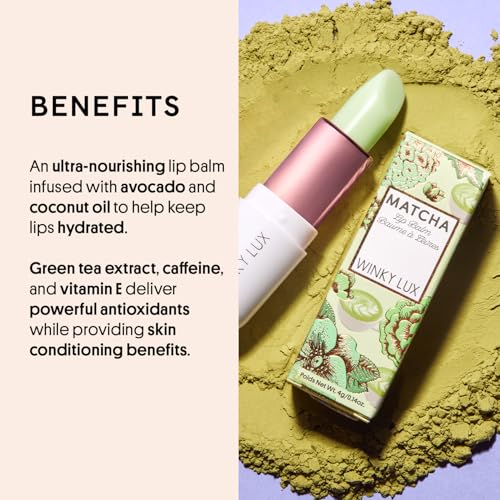 Winky Lux Matcha Lip Balm, Ultra-Moisturizing Clear Lip Treatment with Green Tea Extract, Caffeine, Avocado & Coconut Oils...