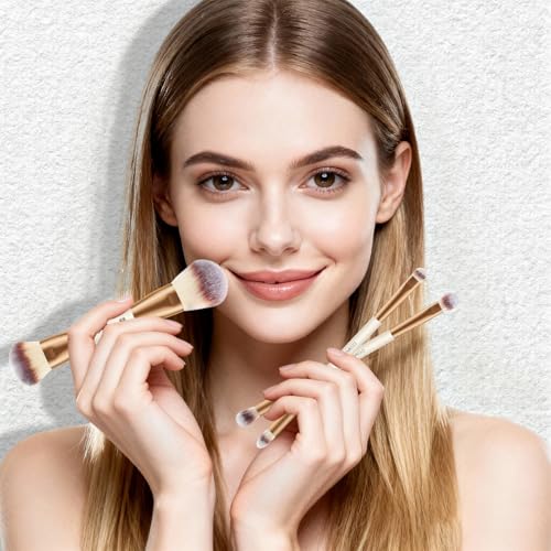 HEYMKGO Makeup Brushes Set, 6Pcs Double-ended Foundation Contour Concealer Powder Eyeshadow Brush for Liquid, Cream, Powde...