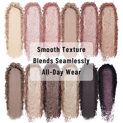 UCANBE 12 Color Eyeshadow Makeup Palette, Neutral Matte Shimmer Nude Eye Shadow Make Up Pallet with Double-ended Brush Set...