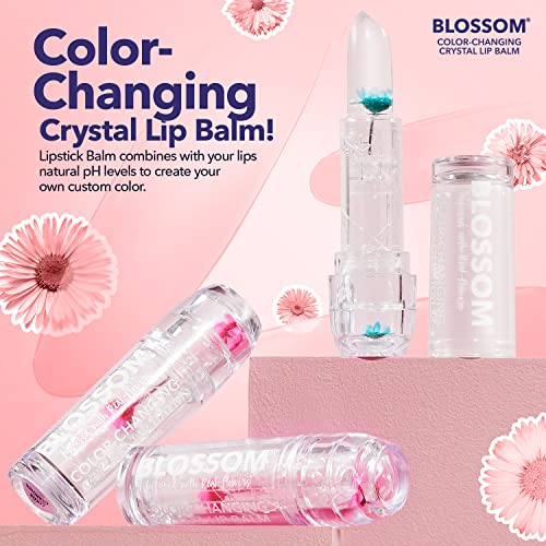 Blossom Lip Gloss Moisturizing pH Lip Balm, Strawberry Scented Color Changing Crystal Lip Stain Tint, Infused with Real Fl...