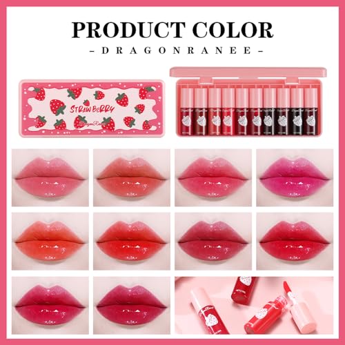 10 Colors Lip Tint Stain Set, Korean Moisturizing Lip Gloss Velvet Mini Liquid Lipstick, Multi-Use Lip and Cheek Tint, No...