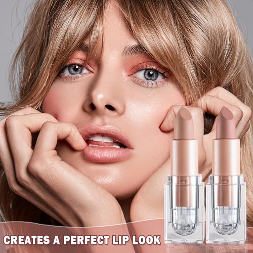 IONSGAKO 2PCS Matte Nude Lipstick Set Velvet Lip Gloss Non-Fading Non-Sticky Cup Nude Lipstick Matte Lip Stain Long Lastin...