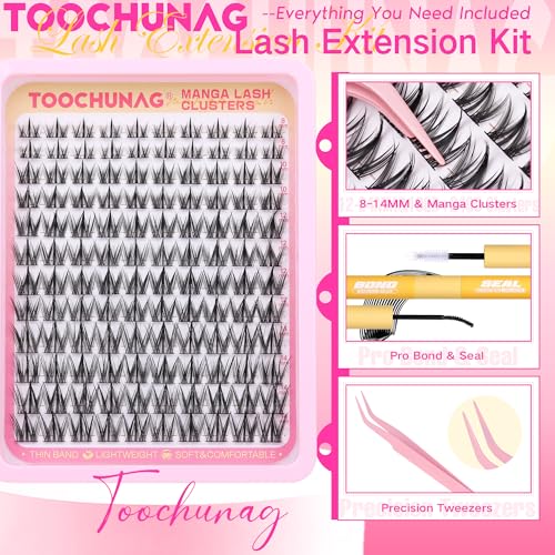 Manga Lash Clusters Kit 8-14mm Natural Eyelash Clusters DIY Lash Extension Kit Anime Lashes Clusters Thin Band Individual ...