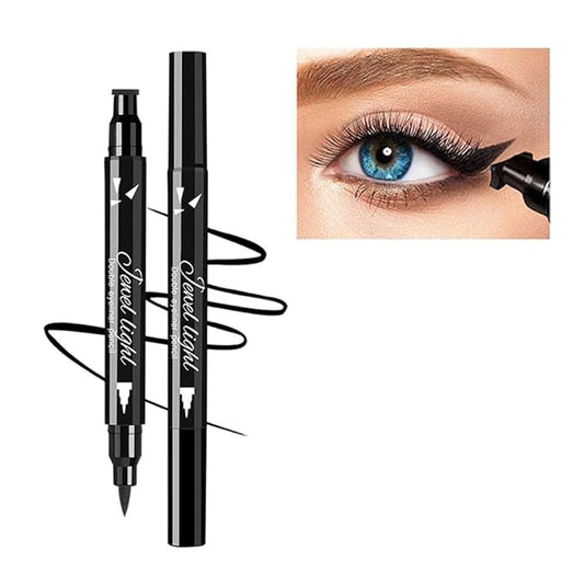 Linble Dual Ended Black Liquid Eyeliner - 2 in 1 Winged Cat Eye Stamp & Felt-tip Eyeliner Pen, Waterproof, Long Lasting an...
