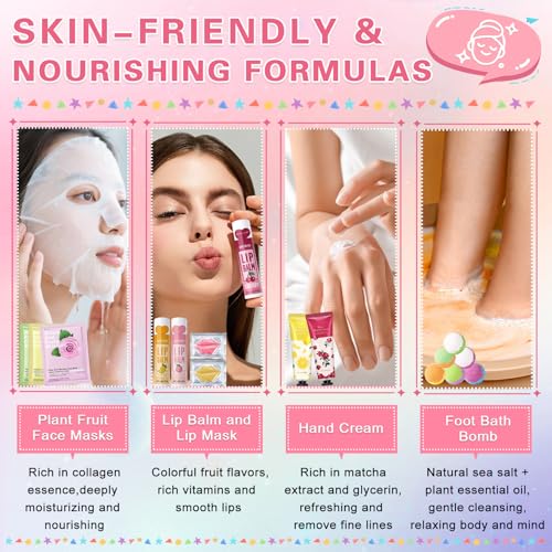 QIUFSSE 120 PCS Spa Party Supplies for Girls & Women,Spa Party Favors Include Face Masks Skincare,Hand Cream,Lip Balm,Eye ...