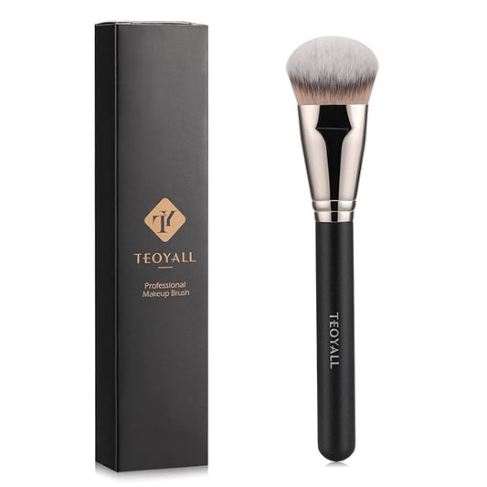 TEOYALL Flat Angled Foundation Brush, Large Dense Synthetic Bristles Kabuki Brush for Base Makeup with Liquid Cream Powder