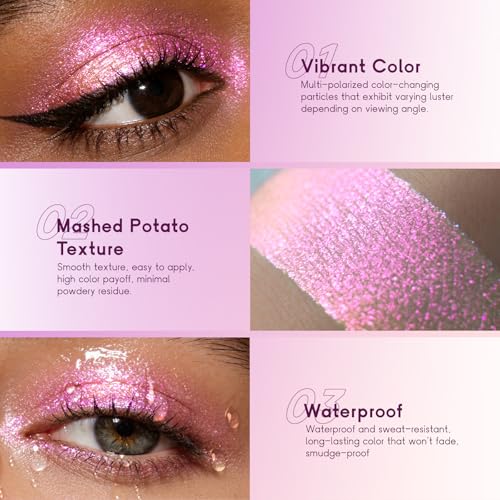 Noerrors Holographic Duochrome Pink Purple Gold Shimmer Eyeshadow, Cream to Powder Iridescent Glitter Eyeshadow Palette,Co...