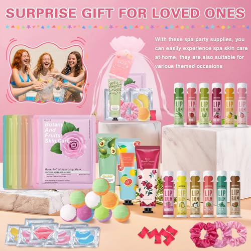 QIUFSSE 120 PCS Spa Party Supplies for Girls & Women,Spa Party Favors Include Face Masks Skincare,Hand Cream,Lip Balm,Eye ...