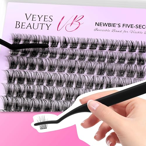 VEYESBEAUTY Lash Clusters Kit Individual Eyelash Extensions Thin & Invisible Band DIY False Eyelashes Newbie's Five-Second...