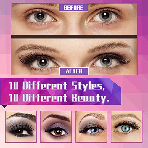 Magnetic Eyelashes with Eyeliner Kit- 10 Pairs Premium 3D Natural Look Reusable Eyelashes with Tweezers Applicator, Strong...