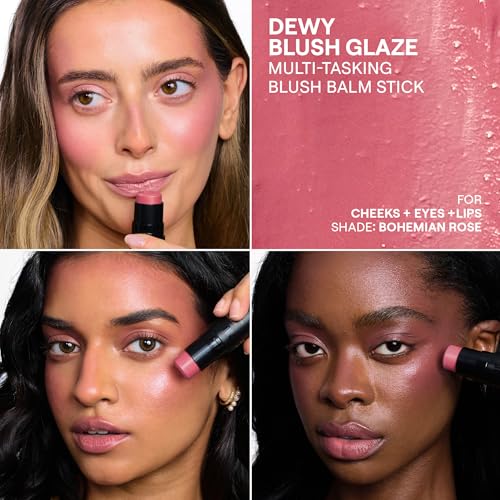 Nudestix Nudies Bloom All Over Dewy Color – 3-in-1 Cream Blush Stick for Cheeks, Eyes & Lips with Built-In Brush | Sheer, ...