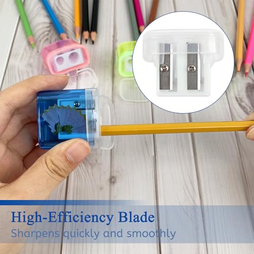 ZUFECY 6 Pack Dual Hole Pencil Sharpener with Debris Chamber, Child-Safe Manual Sharpener for School Office Home Art Suppl...