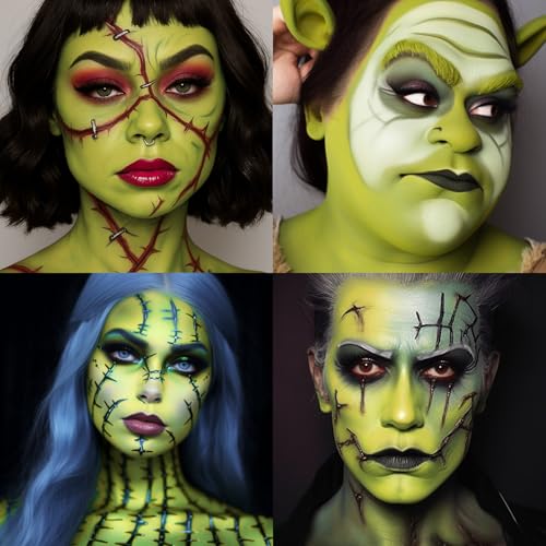 6 PCS Halloween Witch Makeup Set - Includes Ogre Green Face Body Paint(60ml), Black Eyeliner, False Eyelashes, Red Lipstic...