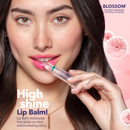Blossom Lip Gloss Moisturizing pH Lip Balm, Strawberry Scented Color Changing Crystal Lip Stain Tint, Infused with Real Fl...