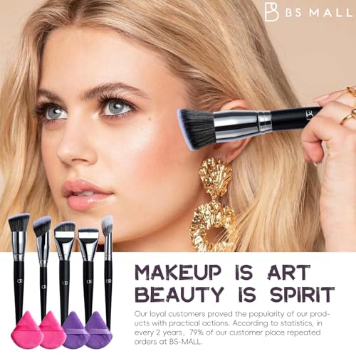 BS-MALL 5 Pcs Professional makeup brush set with Ultra-soft 4 Triangle Puffs - eyeshadow Brush, concealer Brush, blush bru...