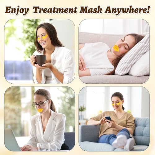 Yihurlm 40 Pcs Lip and Eye Mask Set,Collagen Lip Mask Sheet and Under Eye Patches,Gold Lips Masks Skincare,Gold Gel Crysta...