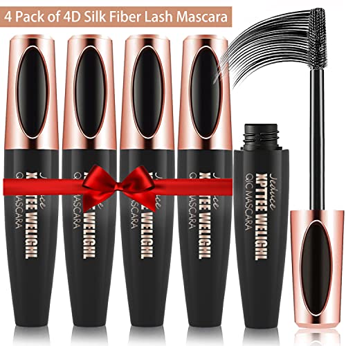 4D Silk Fiber Lash Mascara Extension - 4 Pack Voluminous, Waterproof & Smudge-Proof, Long-Lasting No Flaking, Natural No C...