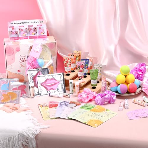 KONEUK 120 PCS Spa Party Supplies for Women, Spa Party Favors Include Face Masks Skincare, Hand Cream, Lip Balm, Under Eye...