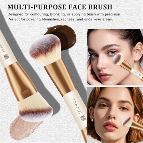 HEYMKGO Makeup Brushes Set, 6Pcs Double-ended Foundation Contour Concealer Powder Eyeshadow Brush for Liquid, Cream, Powde...