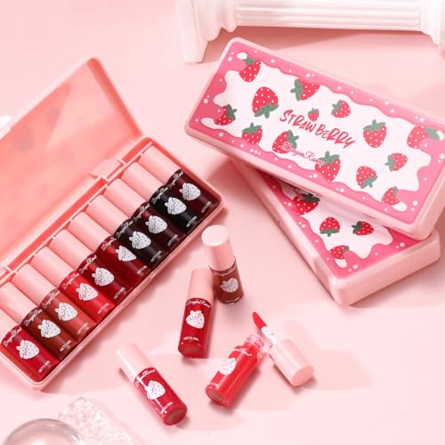 10 Colors Lip Tint Stain Set, Korean Moisturizing Lip Gloss Velvet Mini Liquid Lipstick, Multi-Use Lip and Cheek Tint, No...