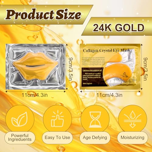 Yihurlm 40 Pcs Lip and Eye Mask Set,Collagen Lip Mask Sheet and Under Eye Patches,Gold Lips Masks Skincare,Gold Gel Crysta...