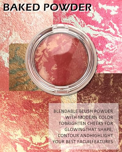 Baked Powder Blush, Glow Marbleized Blusher Powder Palette,Lightweight Shimmery face Blush for Cheek,Eyeshadow Highlight,T...