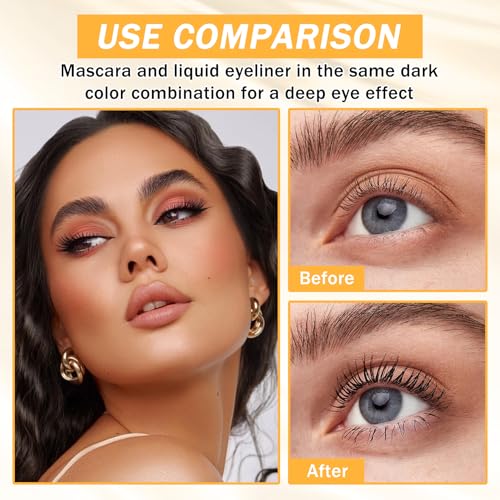 6PCS Black Mascara & Eyeliner Pen Makeup Gift Set,Waterproof Long Lasting Smudge Proof Volume and Length Mascara, Easy to ...