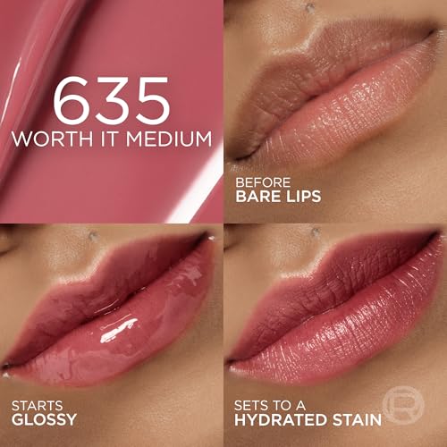 L'Oreal Paris Hyaluron Tint Lip Stain Serum, Long Lasting, Hydrating Lip Makeup Infused with Hyaluronic Acid, 635 Worth It...