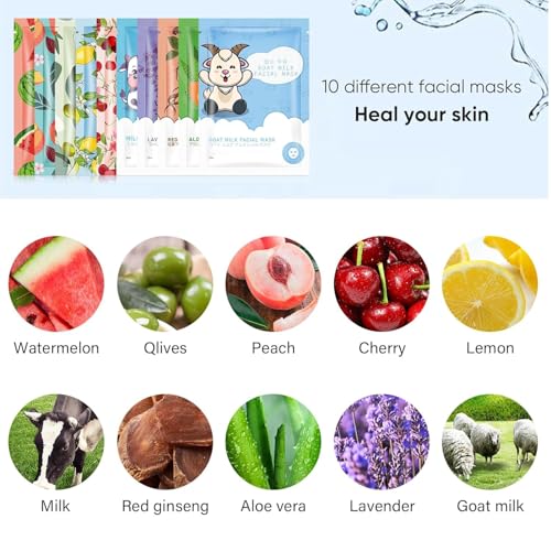 20 Sheets Face Masks Skincare,Hydrating Face Masks Suitable for All Skin Types,Facial Masks for Women Skin Care, Soothe an...