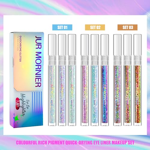 JUR MORNIER Multichrome Liquid Eyeshadow Set,3 Colors Multi-Dimensional Eye Liner Makeup,High Pigment Waterproof Metallic ...