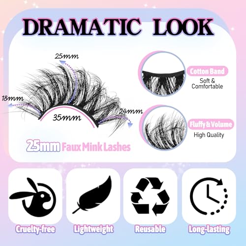 Losha 25mm Lashes Big Fluffy False Eyelashes 3D Dramatic Long Volume Faux Mink Lashes Pack 4 Pairs