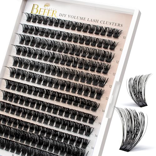 BEFER Lash Clusters, 192 Pcs D Curl Eyelash Clusters 3D Fluffy Volume Individual Lashes Extensions 10-16MM Cluster Eyelash...