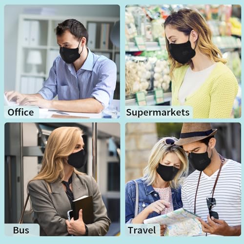 LEMENT KN95 Face Masks 100 Pack,Breathable Black Disposable Face Masks For Adult,Teenager