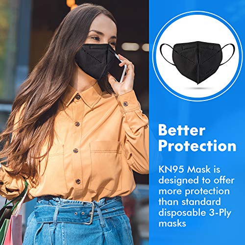 Enlove KN95 Face Mask Black 50 Pack, 5-Layer Filter Efficiency≥95% Face Masks
