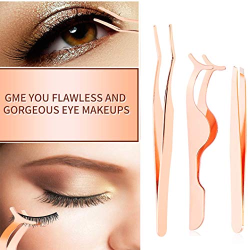 Arroyner 5 Pieces Eyelash Applicator Tool False Eyelashes Applicator Eyebrow Curler Eyebrow Scissors (Rose Golden)
