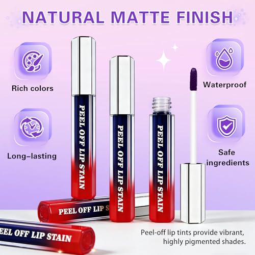 ZHISHUDL 5PCS Lip Stain Peel Sff Lip Liner Stain Set Natural Matte Liquid Lipstick Lip Tint Stain Long Lasting Waterproof ...